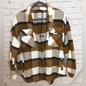 Kensie Brown Multi Plaid Oversized Shacket size Large
